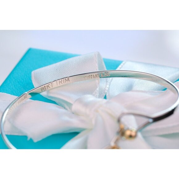Tiffany & Co. Bracelet Double Heart Bangle in Sterling Silver & 14K Gold Accents - Picture 9 of 14